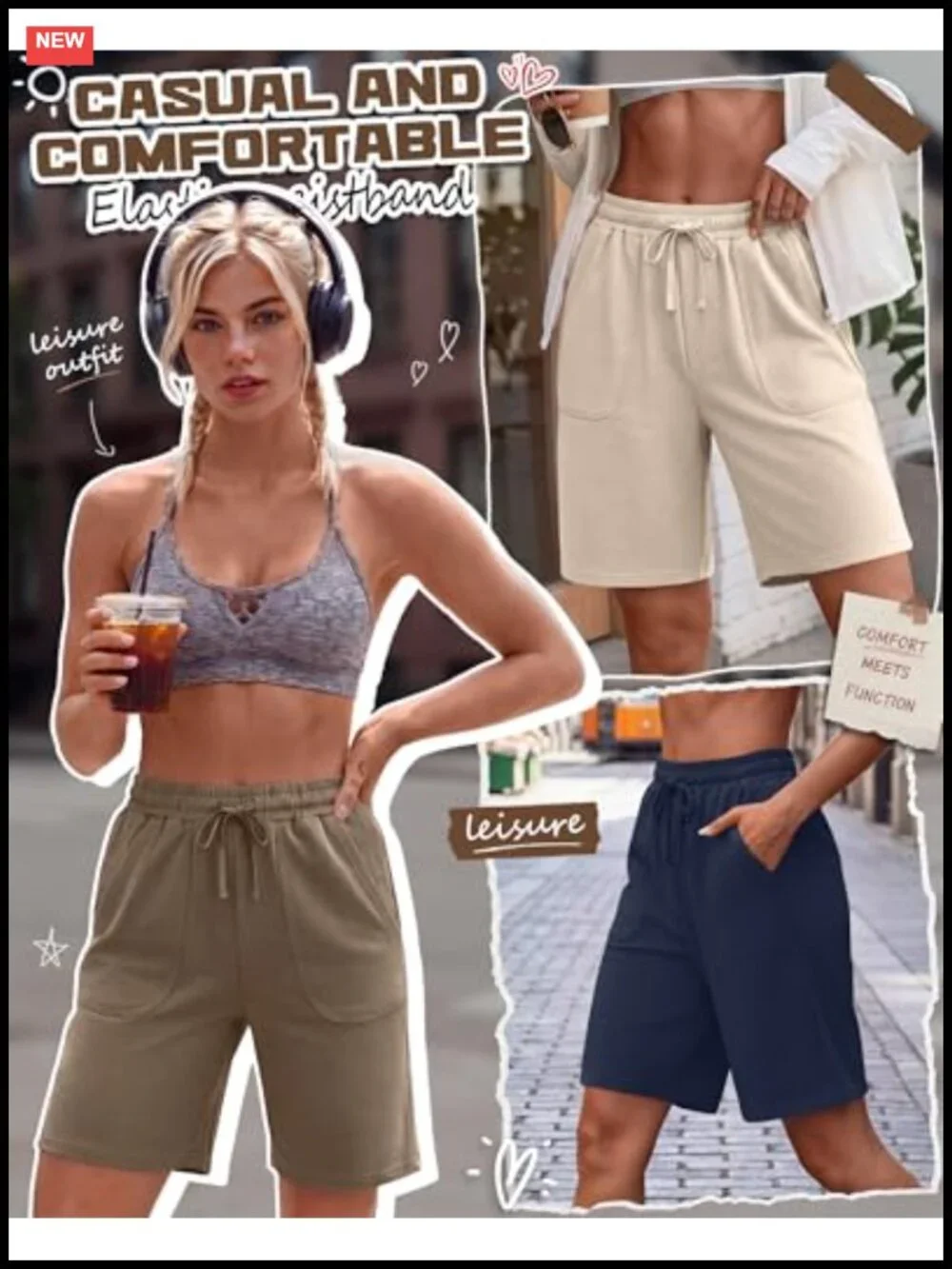 3 Pack Women Bermuda Shorts with Pockets High Waist Knee Length Athletic